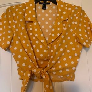 yellow polka dot front tie shirt